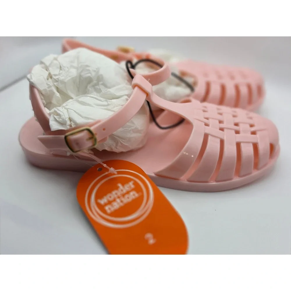 Wonder Nation Girls Pink Jelly Fisherman Sandals Size 2 Adjustable Buckle Strap